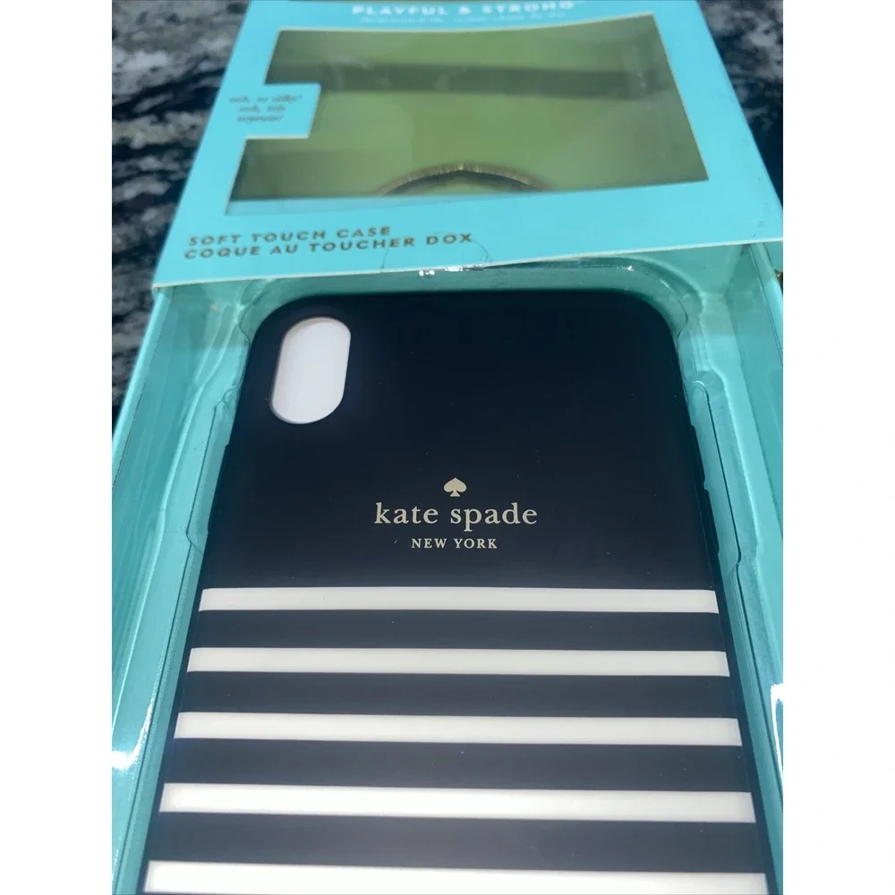NIB Kate Spade New‎ York Black/Cream Feeder Stripe  Case, iPhone XS & X